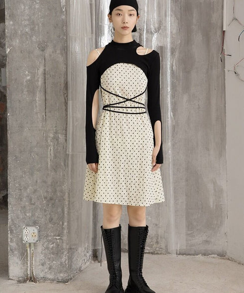 Cutout Layered Top & Dot Dress Co-ord
